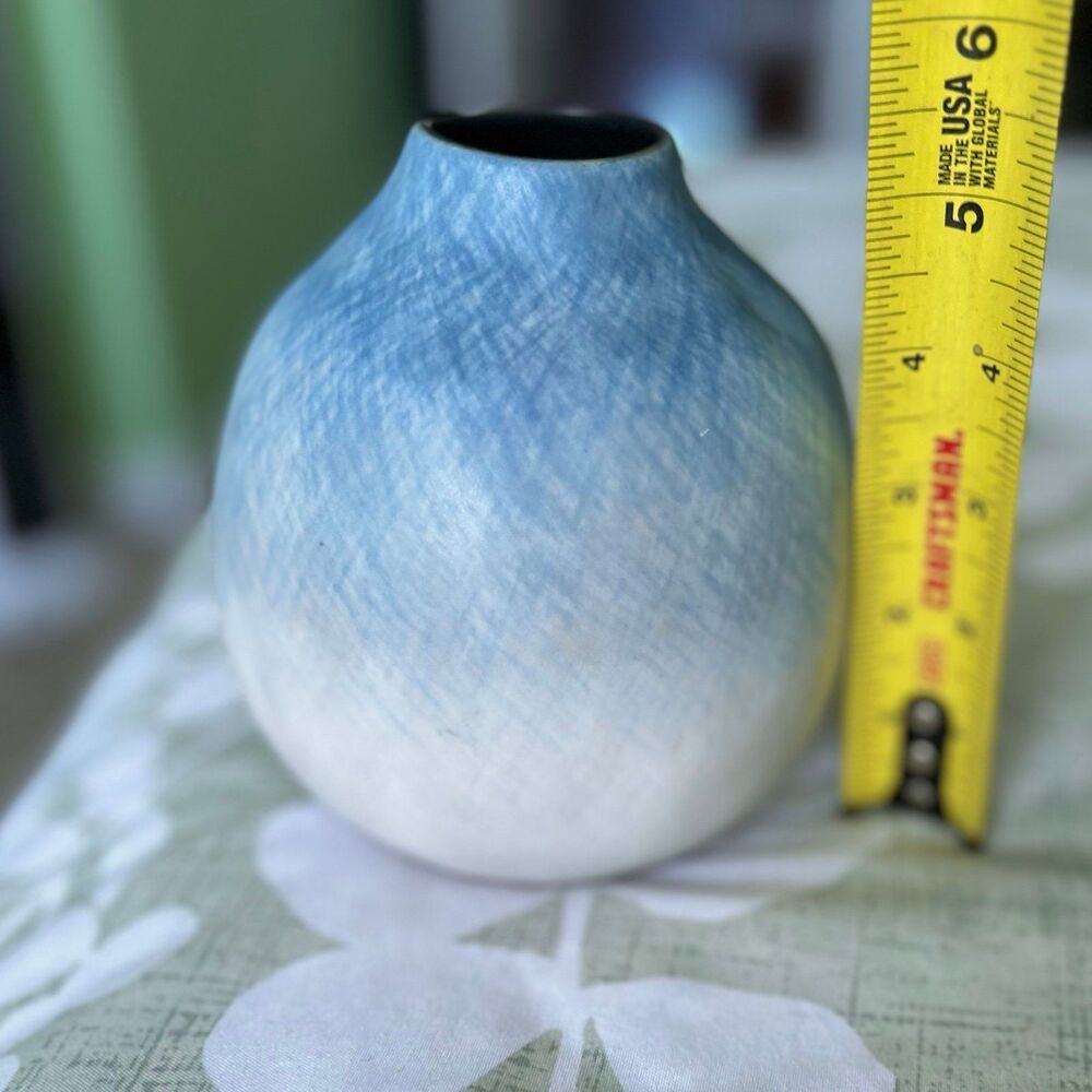 Bohemian Eclectic Unique Blue + Cream Pottery Indoor Vase Accent Decor Piece - Picture 6 of 10